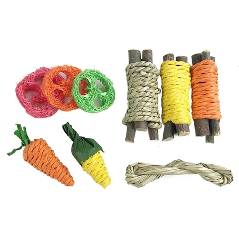 9-Piece Chew Toy Set — Hanging Wood Toys for Rabbits & Hamsters