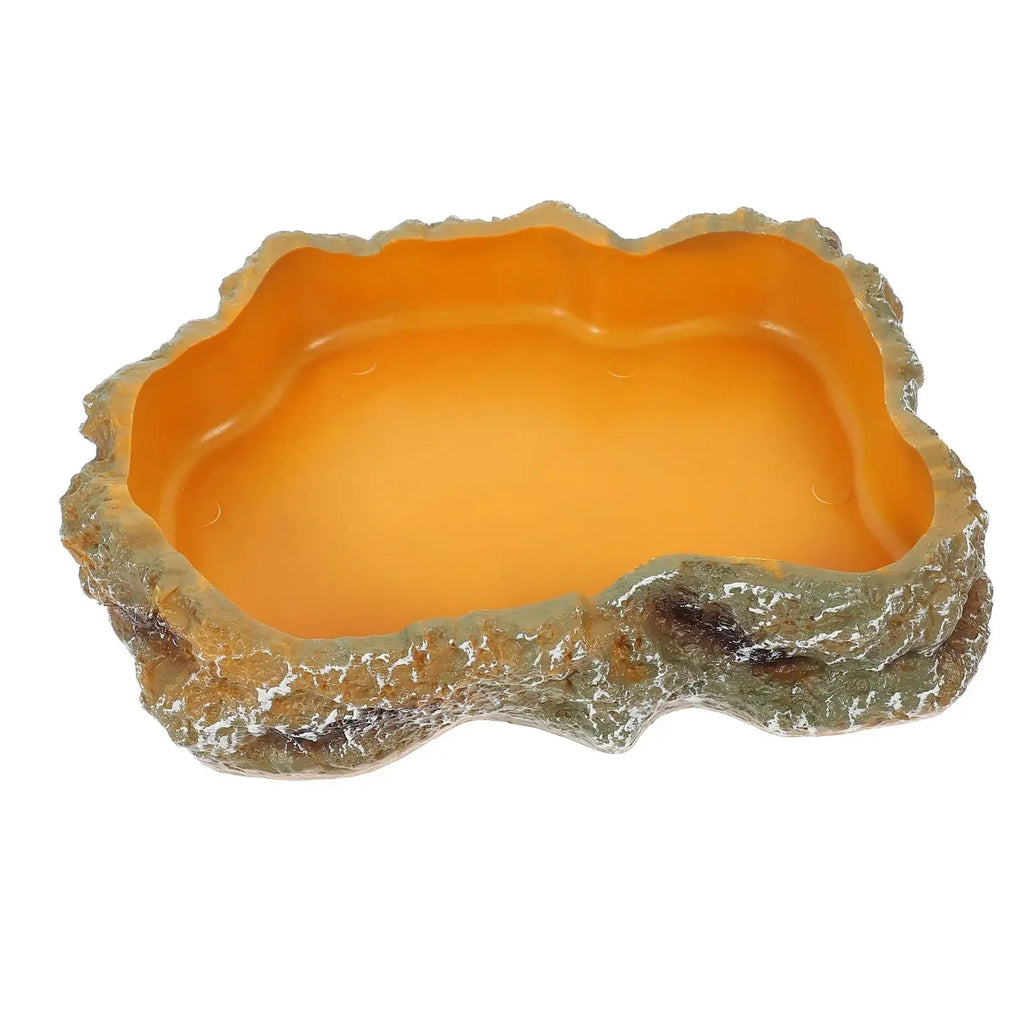 Resin Rock Terrarium Water & Food Bowl — Natural-Look Reptile Feeder