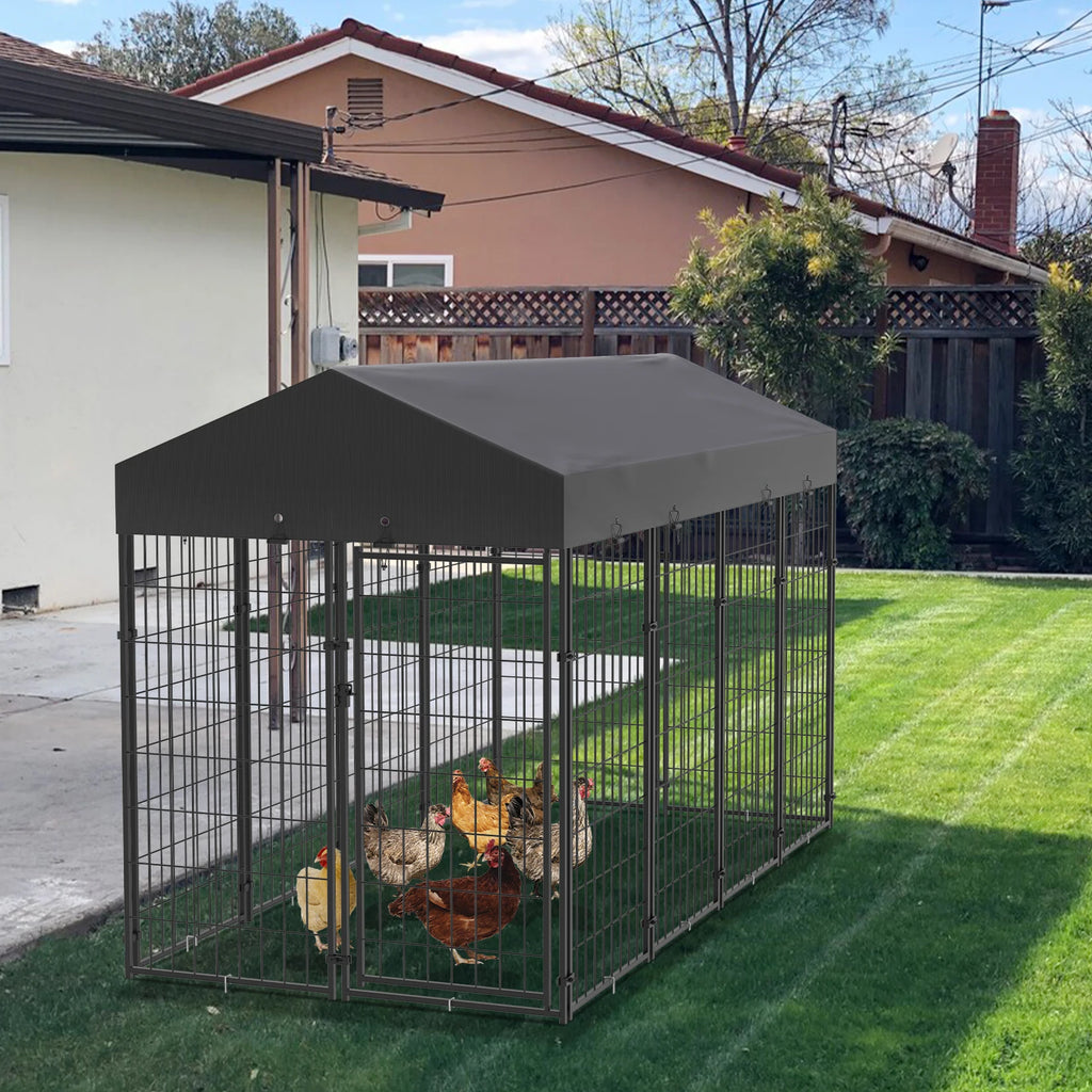 Outdoor Dog Kennel Run with Canopy Cover & Ground Stakes