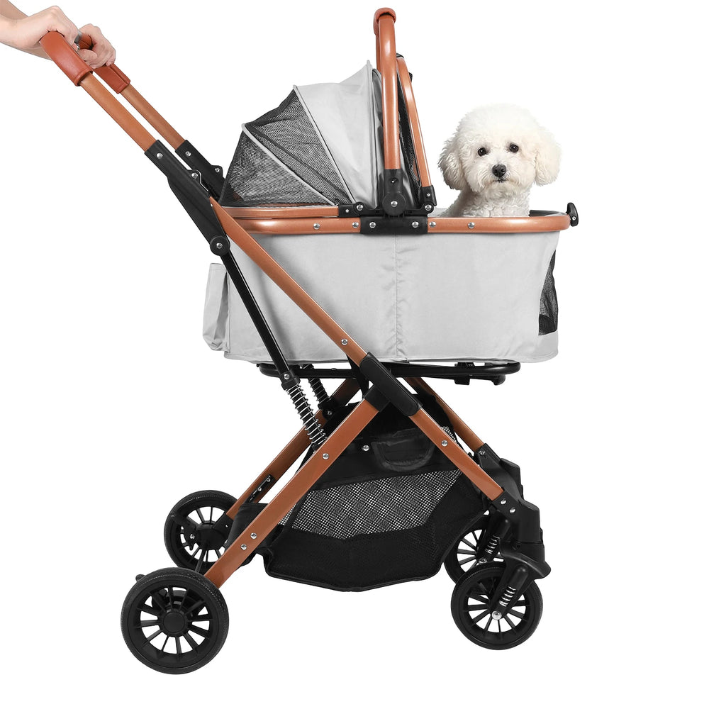 All-Terrain Puppy Cage Jogger Stroller with Detachable Carrier & Sun Shades for Large Dogs
