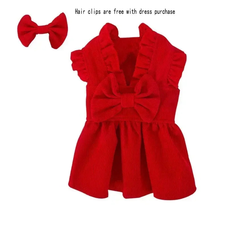 Puppy Bow Knot Princess Dress (Winter Warm Christmas Outfit)