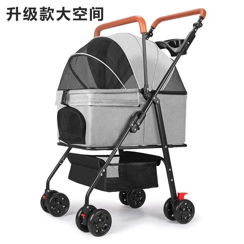 Compact Foldable Pet Stroller with Detachable Carrier for Teddy Dogs & Cats — Lightweight Outdoor Cart