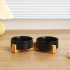 Elevated Ceramic Pet Bowl with Wood Stand