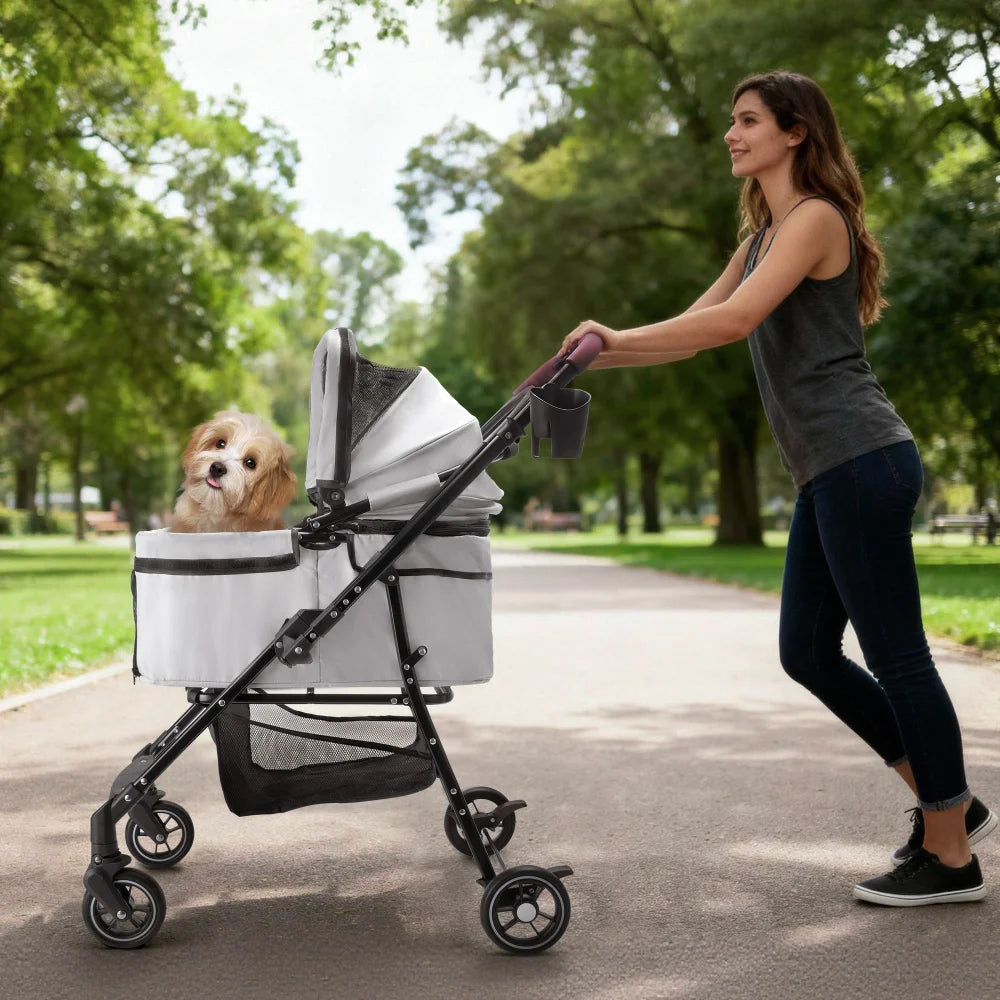 4-Wheel Pet Stroller with 360-Degree Rotating Wheels & Separable Carrier for Dogs & Cats