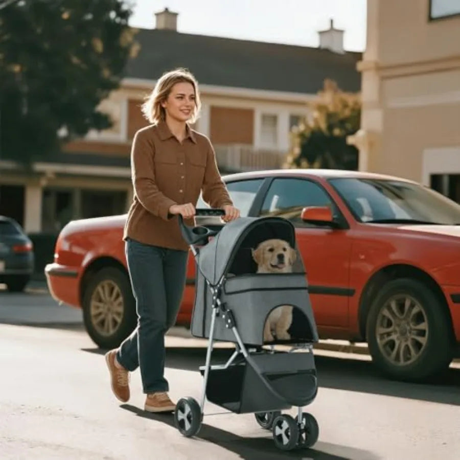 Multi-Capacity 3-Wheel Foldable Jogger Pet Stroller — Fits Small Dogs up to 10 lbs, Medium Dogs up to 30 lbs