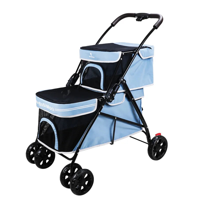 Portable Double-layer Pet Stroller Ultra-lightweight Foldable Large-space Cat and Dog Stroller Outdoor Travel Pet Stroller