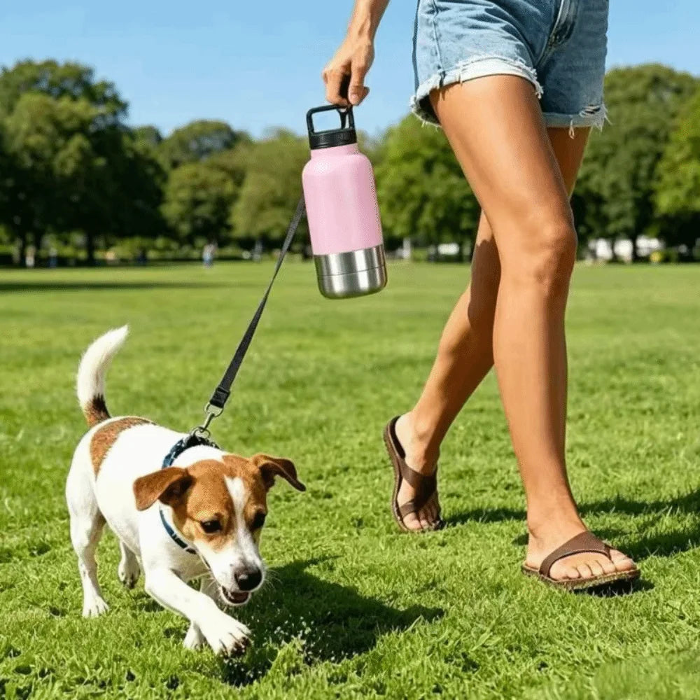 3-in-1 Stainless Steel Dog Water Bottle (32oz, Detachable, Leak-Free)