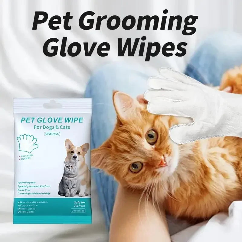 No-Rinse Pet Bathing Gloves — Tea Tree & Aloe Formula for Dogs & Cats (6-Pack)