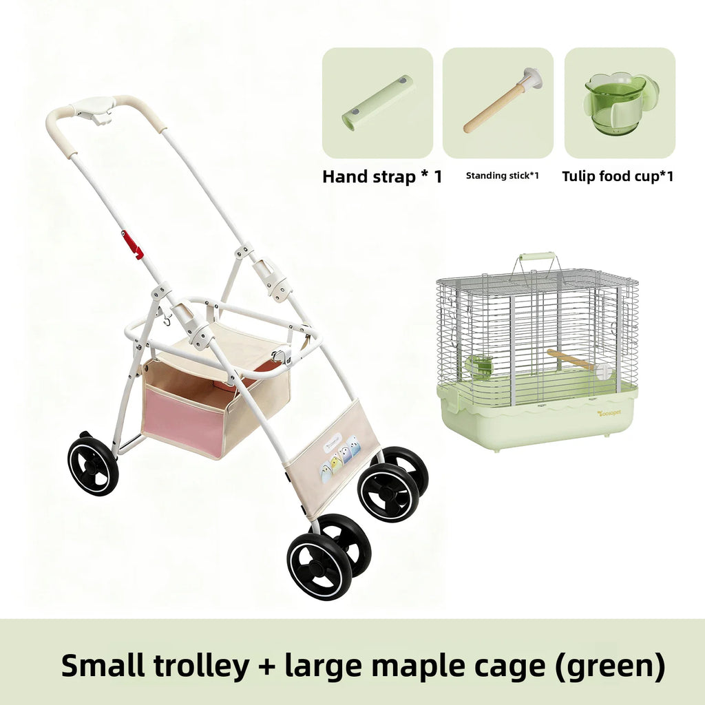 Foldable Lightweight Pet Stroller with Storage Space for Parrots, Dogs & Cats — Portable Outdoor Cart