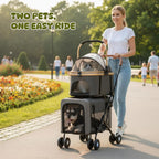 Double Pet Stroller for 2 Dogs & Cats — Foldable Travel Carriage with Detachable Carriers, Safety Belts & 4 Lockable Wheels