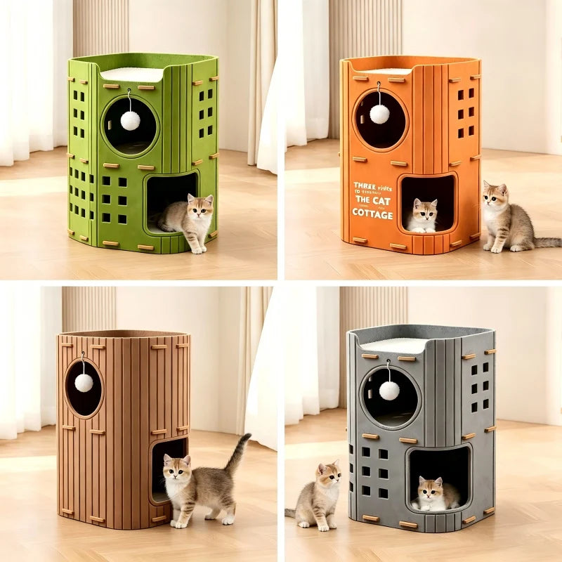 Multi-Layer Cylindrical Cat Castle with Play Holes