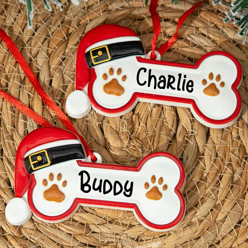 Custom Name Dog Paw Ornament (Personalized Bone Xmas Gift)