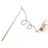 Feather Wand Cat Teaser with Wood Handle — Interactive Wand Toy