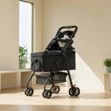 Pet Stroller with Detachable Carrier Ventilated Foldable Pet Stroller Dog Pram Breathable One-Hand Folding for Small Dogs