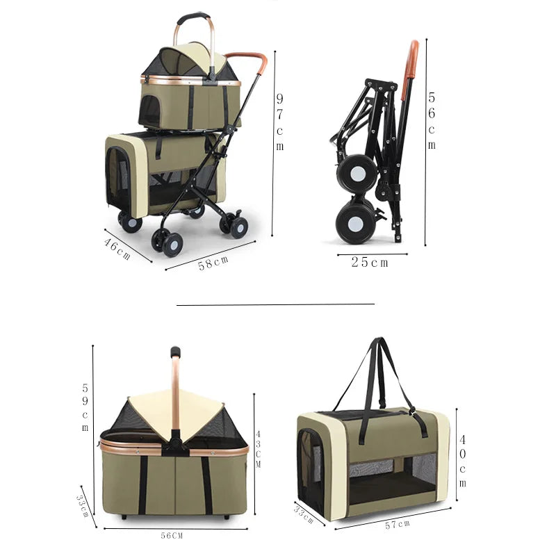 Detachable Double-Decker Cat & Dog Outdoor Stroller — Two-Level