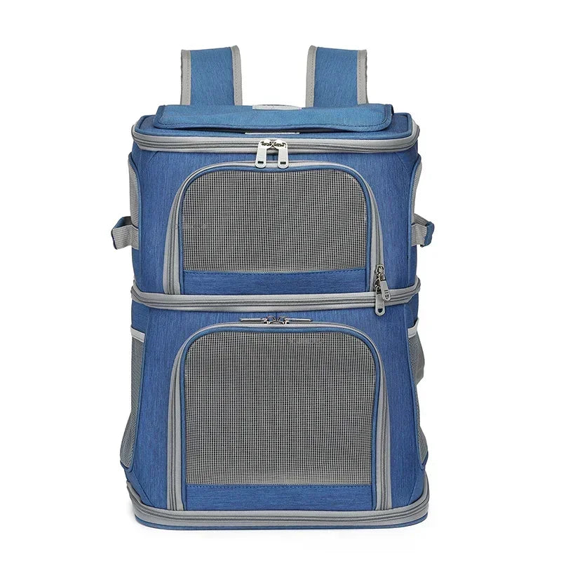 Double-Layer Large-Capacity Breathable Pet Trolley Case for 2 Dogs & Cats — Portable Outdoor Travel Carrier