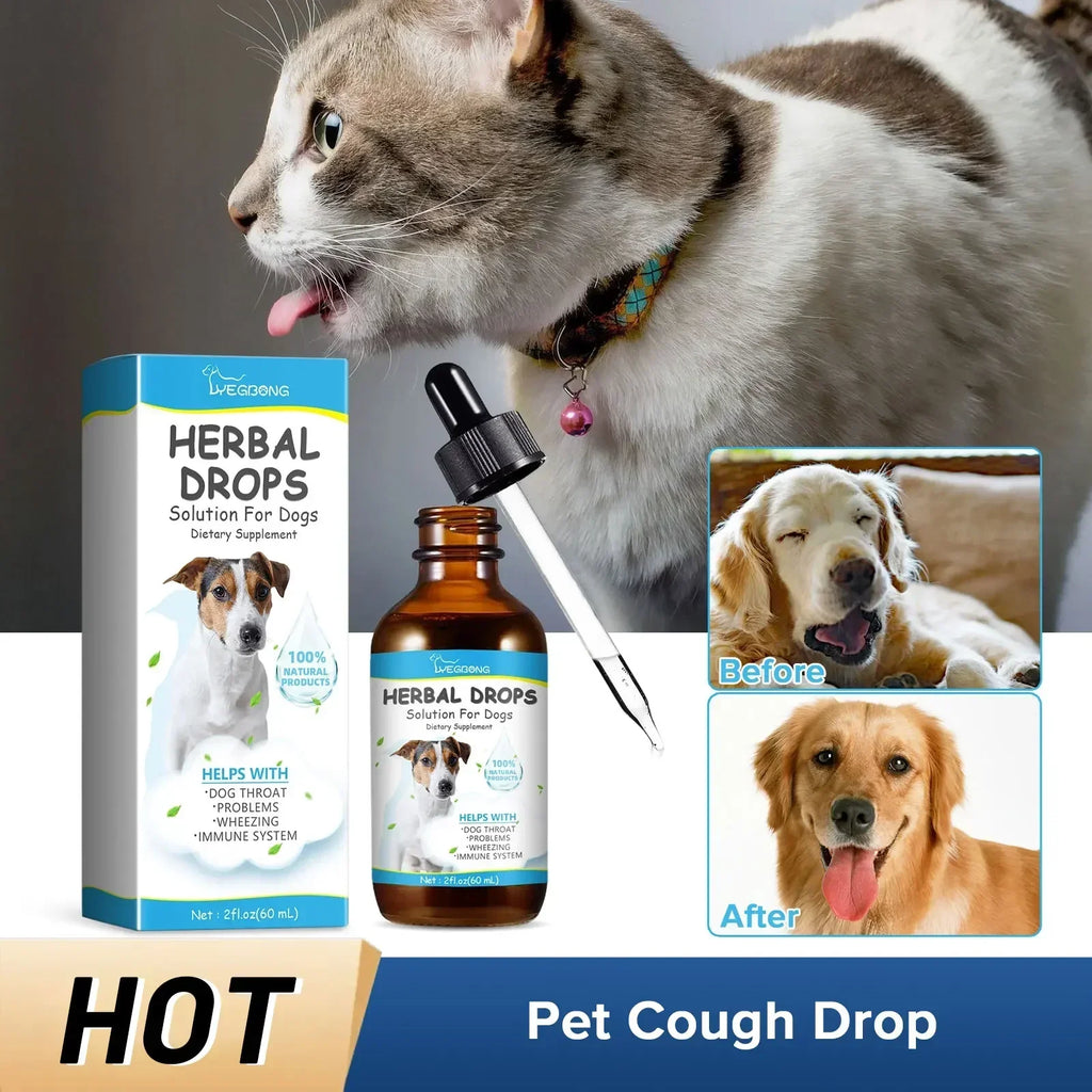Pet Herbal Cough Relief Drops (Throat Soothe, Immunity Boost, Cats & Dogs)