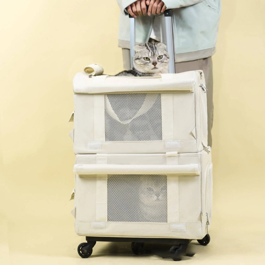 Foldable Wheeled Pet Carrier Transportbox with Breathable Rolling Trolley Base — Travel & City Walk Pet Bag