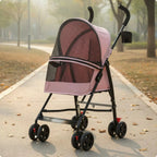 Ventilated Foldable Pet Stroller with Large Viewing Window & Brake System — Lightweight Outdoor Walker for Small Pets