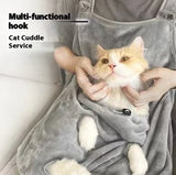 Anti-Fur Cat Grooming Apron with Kangaroo Pocket — Durable Wearable Smock for Cat Lovers