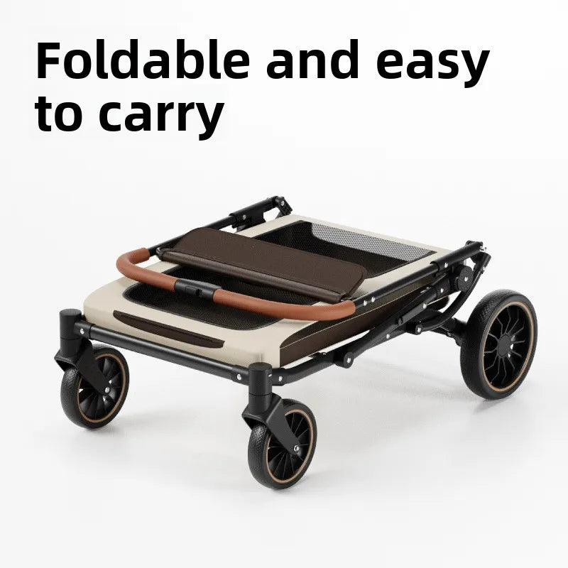 Multi-Function Foldable Pet Stroller for Senior, Medium & Large Dogs — Portable Outdoor Travel Trolley