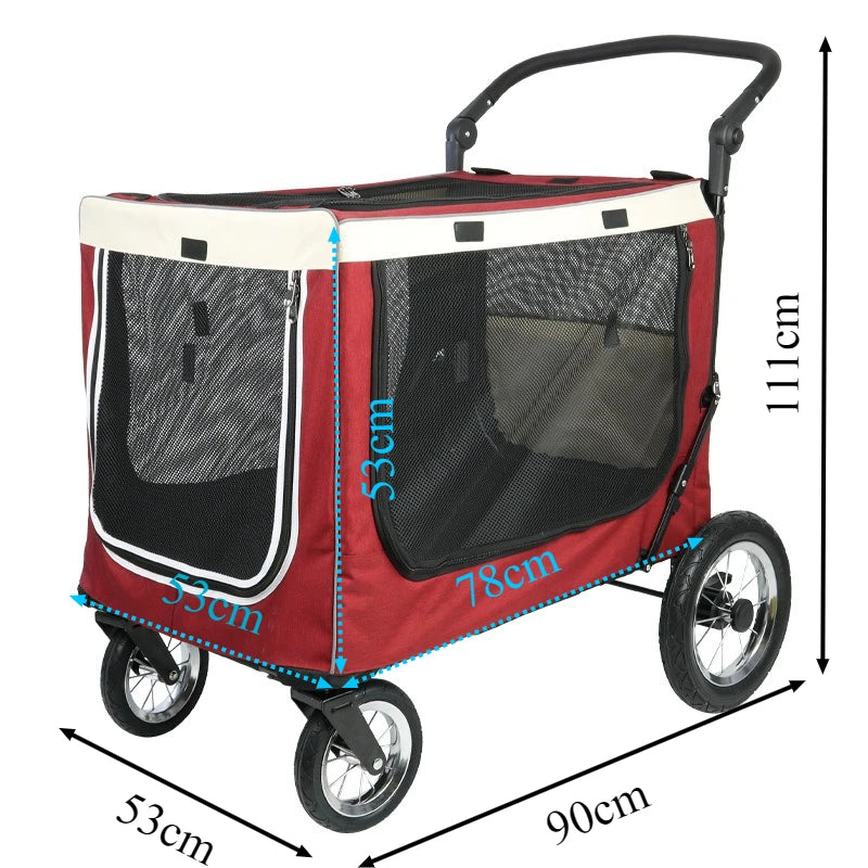 Multifunctional Camping Cart & Large Pet Stroller Trolley with Wooden Table Top for Dogs