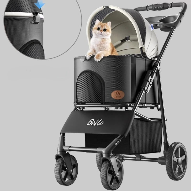 Ultra-Lightweight Foldable Pet Stroller with Detachable Carrier for Cats & Dogs