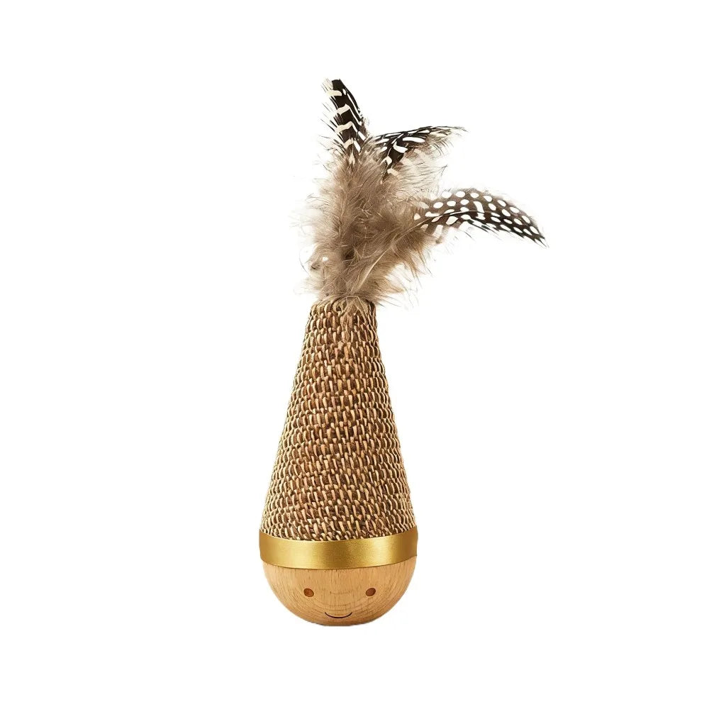 Cartoon Pattern Cat Tumbler Wobbler Toy with Feather — Bite-Resistant Kitten Wobble Ball
