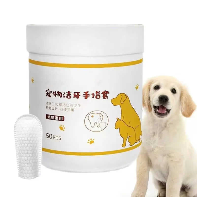 Disposable Pet Cleaning Finger Wipes — Teeth, Ear & Eye Care, 50pcs
