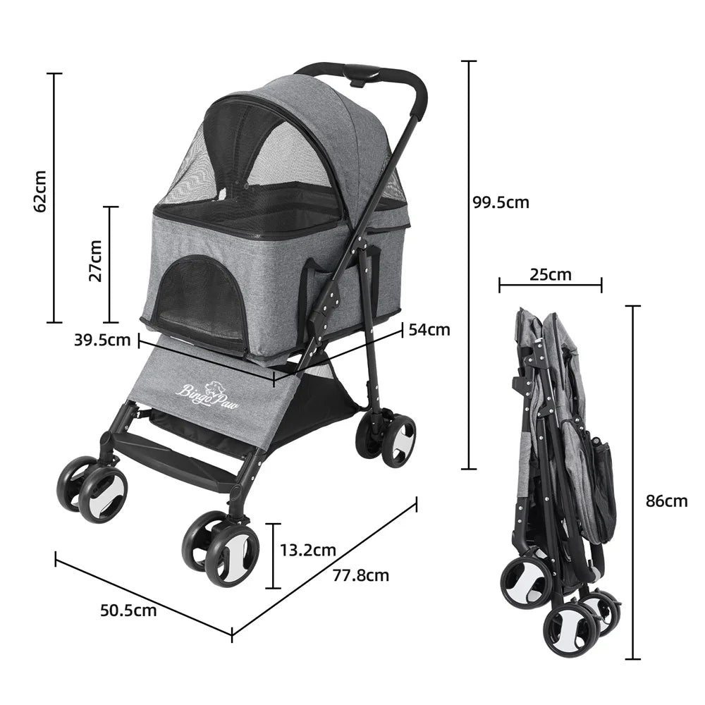 4-Wheel Pet Pram Buggy & Jogger Stroller with Rain Cover for Dogs & Cats