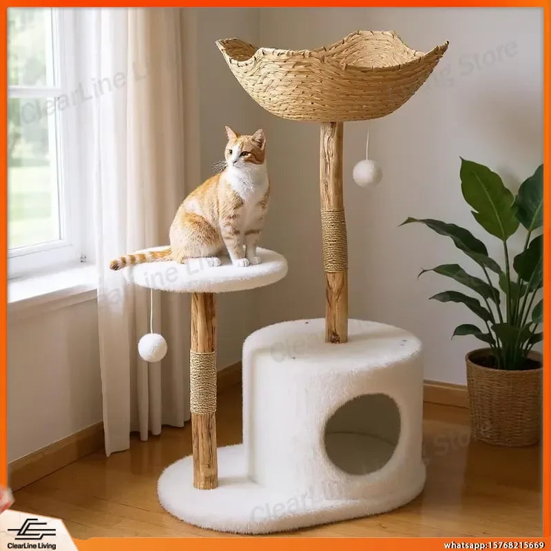 Multi-Level Cat Tree with Wicker Basket Bed & Scratching Post