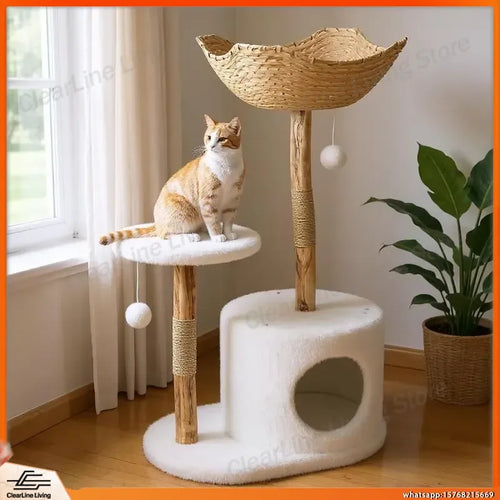 Multi-Level Cat Tree with Wicker Basket Bed & Scratching Post