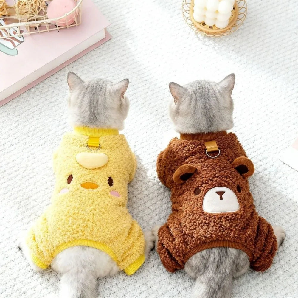 Warm Cartoon Animal Pattern Pet Jumpsuit — Cozy Soft Fleece Winter Dog & Cat Overalls