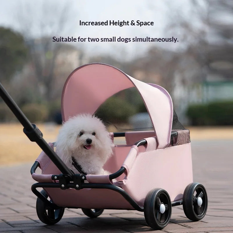 4-Wheel Pet Stroller with UV Protection Canopy, Mesh Window & Adjustable Push Handle