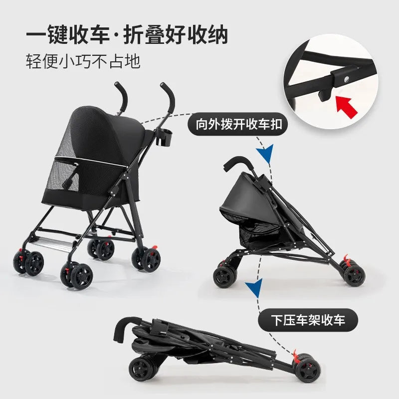 Lightweight Foldable Teddy-Bear Style Baby Pet Stroller for Small Dogs & Cats