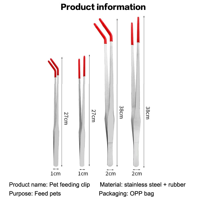 Stainless Steel Pet Feeding Tongs — Rubber-Tipped Tweezers for Reptiles