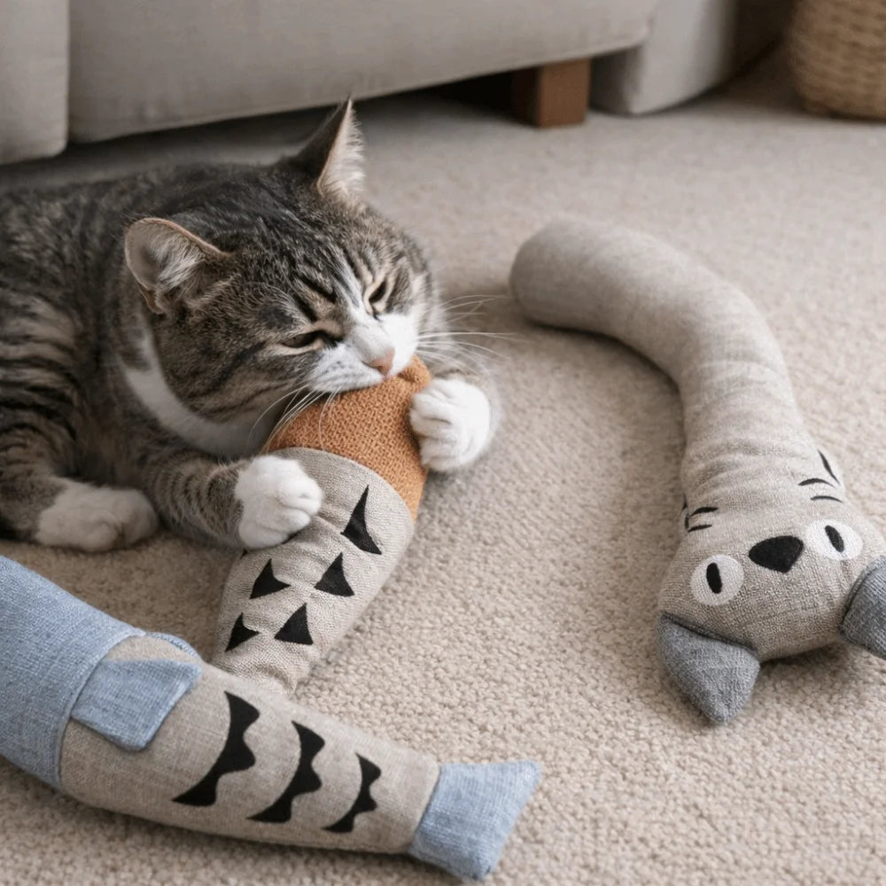 Plush Fish Cat Toy with Bell — Bite-Resistant Squeaky Teaser