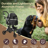 Portable Lightweight Pet Stroller for Medium Dogs - Smooth-Ride 4-in-1 Car Seat Combo with Detachable Carrier Rubber Wheels Quick-Folding for Seniors Cats