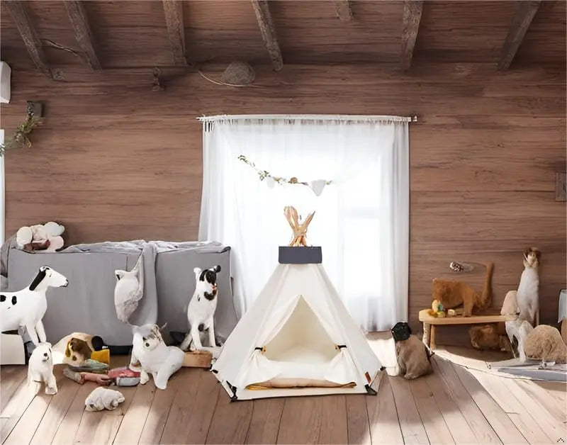 Portable Pet Teepee Bed with Thick Cushion, Up to 15lbs