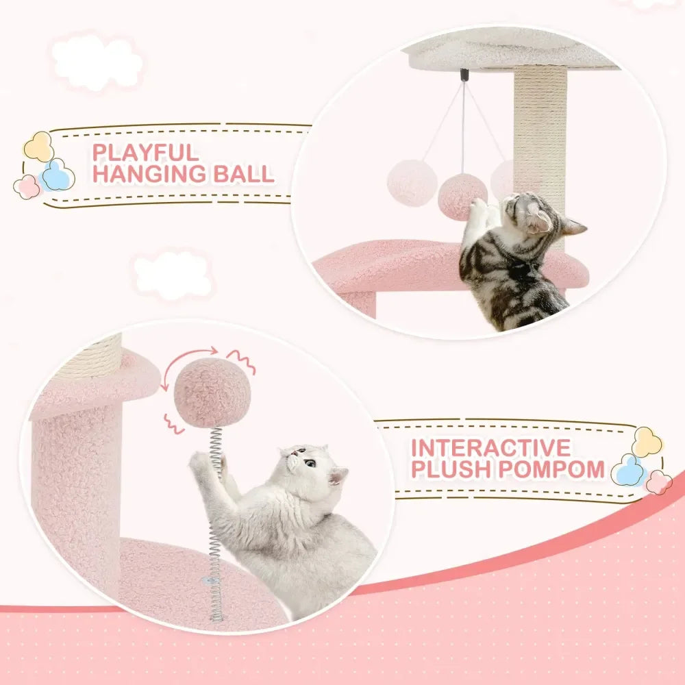 Flower-Themed Cat Activity Tower with Plush Condos
