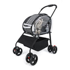 4-Wheel Foldable Jogger Pet Stroller with Detachable Basket for Small & Medium Dogs & Cats — Lightweight