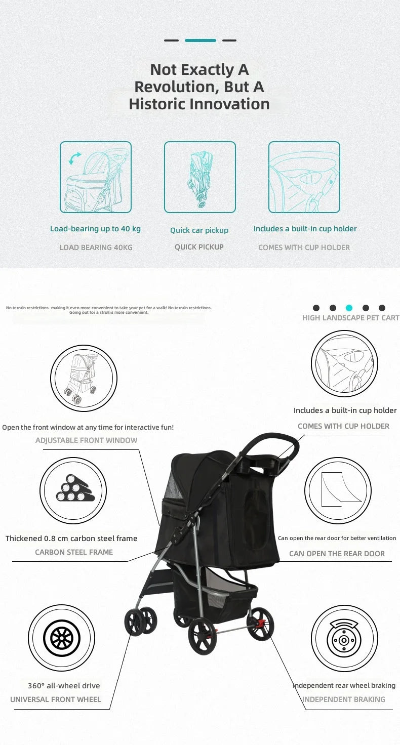 Easy-Fold Pet Travel Carriage Stroller for Small Dogs & Cats