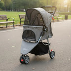 3-Wheel Single-Button Foldable Pet Carriage for Dogs & Cats — Lightweight Breathable Mesh Carrier