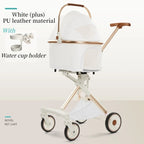 Foldable Waterproof PU High-Landscape Pet Stroller in Milk White — Up to 33 lbs for Dogs