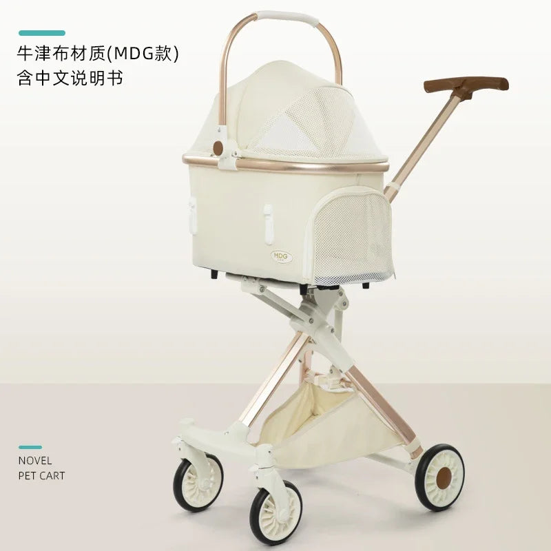 White High-View One-Click Foldable Pet Stroller for Small & Medium Dogs