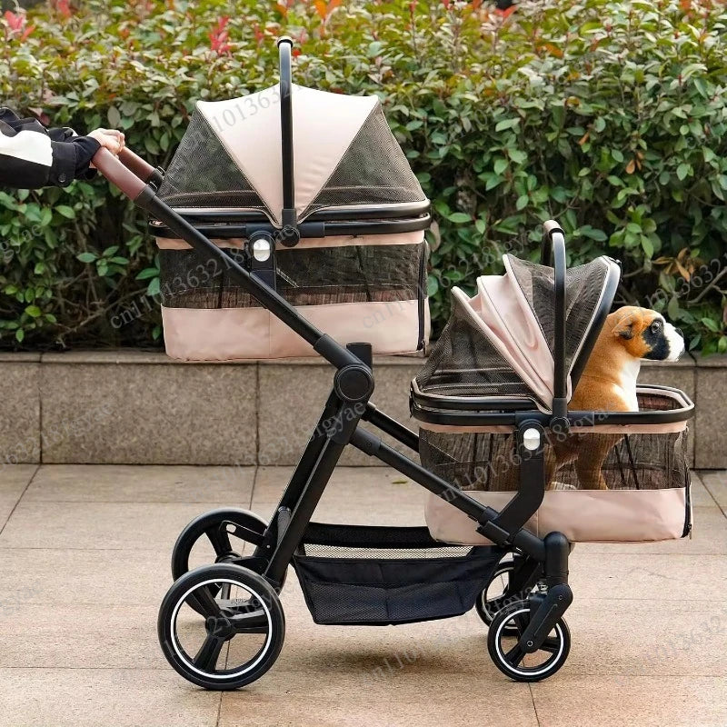 Convertible Single & Double Foldable Pet Stroller for Small & Medium Dogs & Cats — Portable Car Travel Carrier