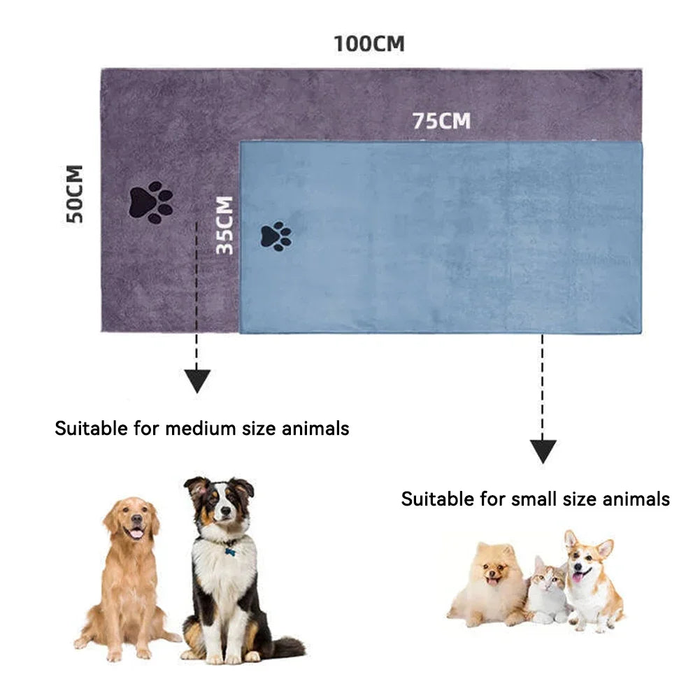 Embroidered Microfiber Pet Bath Towel — Soft, Quick-Drying, Two Sizes