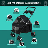 Pet Dog Cat Stroller, Outdoor Travel Pet Folding Stroller with Cup Holder, Breathable Visible Mesh Stroller for Medium Small Dog