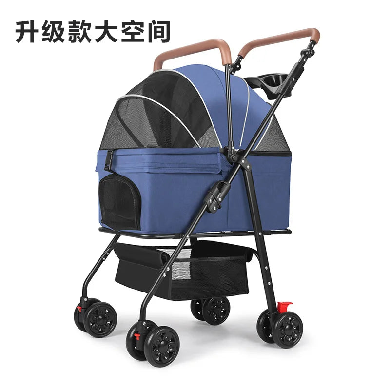 Compact Foldable Pet Stroller with Detachable Carrier for Teddy Dogs & Cats — Lightweight Outdoor Cart