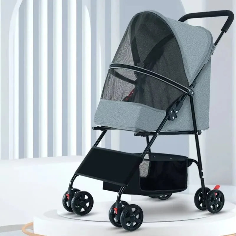 High-Quality Folding Four-Wheel Pet Stroller Carriage — Easy-Walk Outdoor Carrier for Dogs & Cats